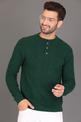Blushh Collection Solid Round Neck Casual Men Green Sweater