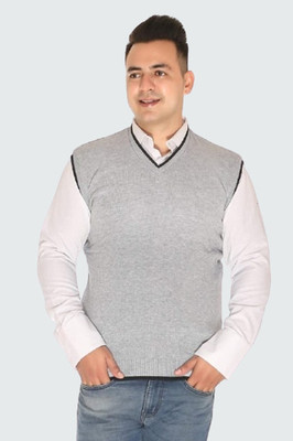 GAINELL Solid V Neck Casual Men Grey Sweater