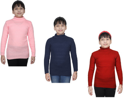 Indistar Solid High Neck Casual Girls Multicolor Sweater