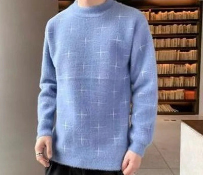Ucollection Self Design Round Neck Casual Men Blue Sweater