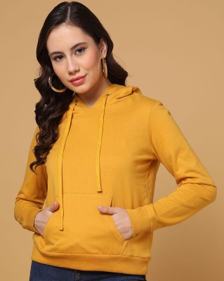 vnfusion Solid Hooded Neck Casual Women Yellow Sweater