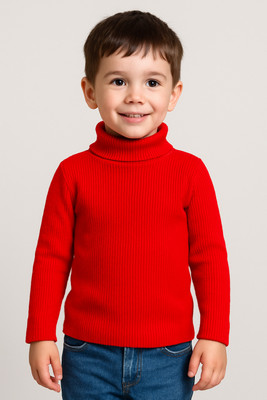 Paryag Striped High Neck Casual Baby Boys & Baby Girls Red Sweater