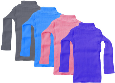 MTI FASHIONS Solid High Neck Casual Baby Girls Multicolor Sweater