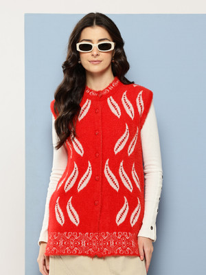 METRONAUT Embellished Round Neck Casual Women Red Sweater