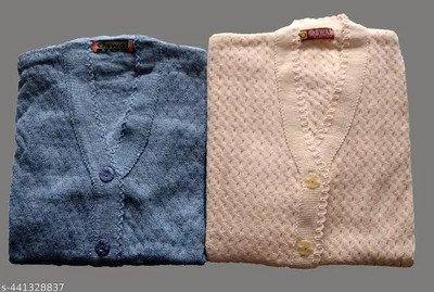 Aaradhana Self Design V Neck Casual Women Brown, Blue Sweater