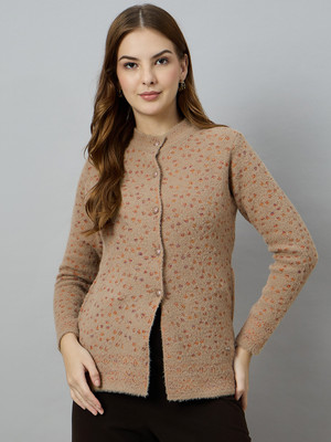 DUKE Self Design Round Neck Casual Women Brown Sweater