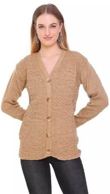 Shunit creation Self Design V Neck Lounge Wear Women Brown Sweater