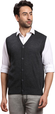 COLORPLUS Solid V Neck Casual Men Grey Sweater