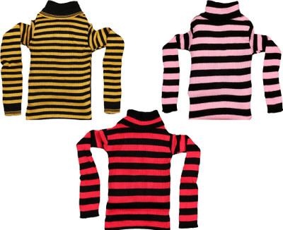 TBMANIA Striped High Neck Casual Girls Multicolor Sweater
