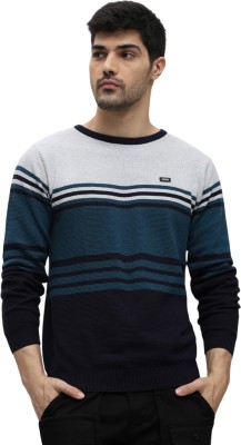 Klub Fox Colorblock Round Neck Casual Men Blue Sweater