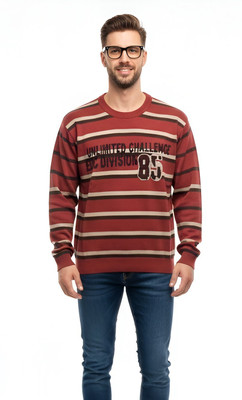 FORWARDS Printed Crew Neck Casual Men Maroon Sweater