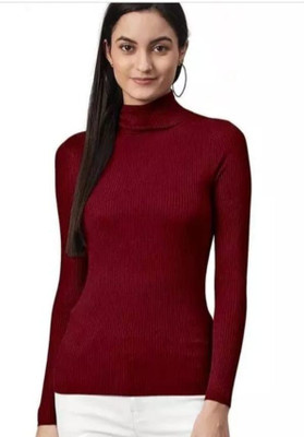 Gulika Solid High Neck Casual Women Maroon Sweater