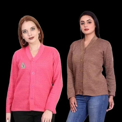 LUXURIOUS DESIGN Woven V Neck Casual Women Multicolor Sweater