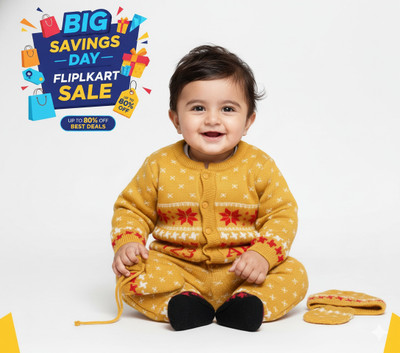 SANAYAGLITZ Self Design Round Neck Casual Baby Boys & Baby Girls Yellow Sweater