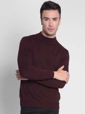 CRIMSOUNE CLUB Solid High Neck Casual Men Maroon Sweater