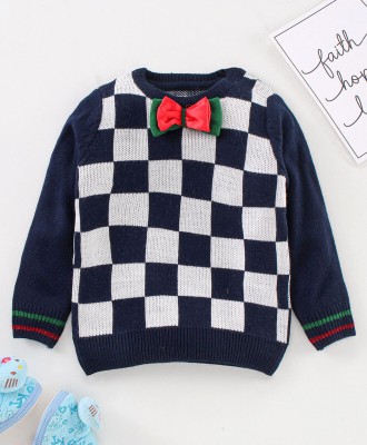 COMPOUND Self Design Round Neck Casual Baby Boys Dark Blue Sweater