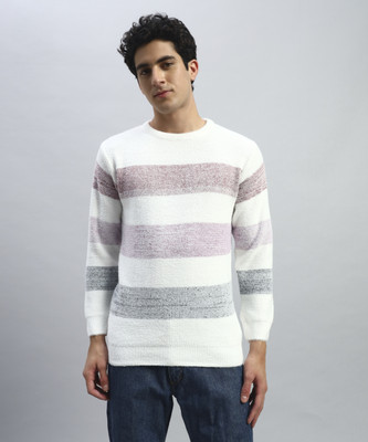 TWOCRAZIIE Colorblock Round Neck Casual Men Maroon Sweater