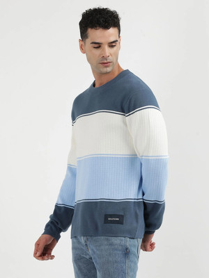 TOMMY HILFIGER Colorblock Round Neck Casual Men Blue Sweater