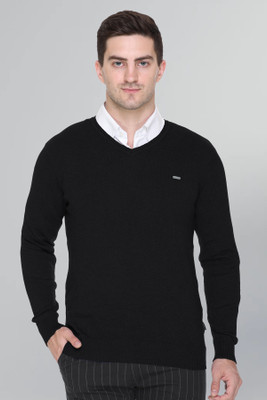 GODFREY Solid V Neck Formal Men Black Sweater
