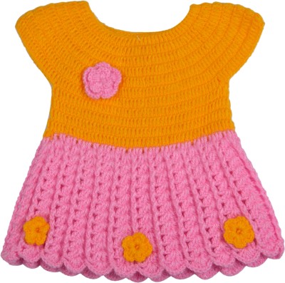 Baby Blossom Self Design Square Neck Casual Baby Girls Pink Sweater