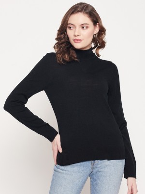 98 Degree North Solid High Neck Casual Women Black Sweater