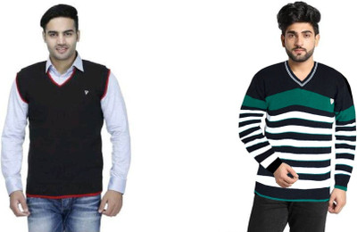 Sanzzy Solid V Neck Casual Men Multicolor Sweater