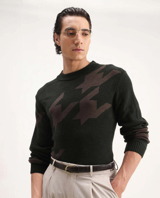 RARE RABBIT Printed, Self Design Crew Neck Casual Men Green Sweater