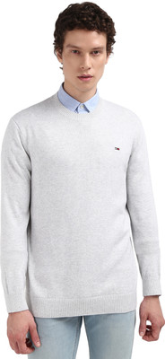 TOMMY HILFIGER Solid Round Neck Casual Men Grey Sweater