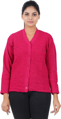 FEEL TRACK Woven V Neck Casual Women Pink Sweater