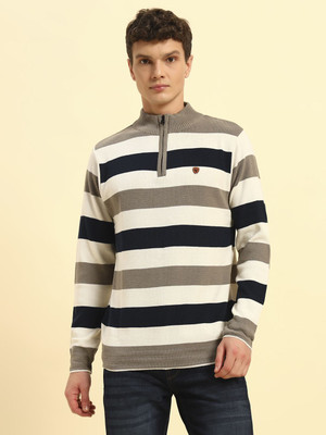 CANTABIL Striped Turtle Neck Casual Men Beige Sweater