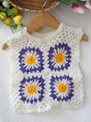 Woonie Printed Round Neck Casual Baby Boys & Baby Girls White Sweater