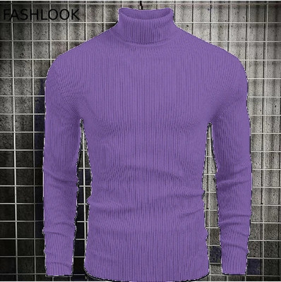 FREAKS Self Design High Neck Casual Men Purple Sweater