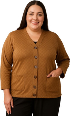 urban rock Self Design V Neck Casual Women Beige Sweater