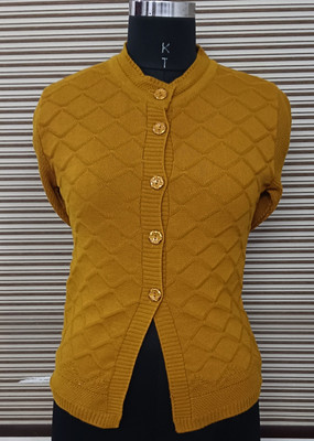 HouseOfCommon Self Design Round Neck Casual Women Yellow Sweater