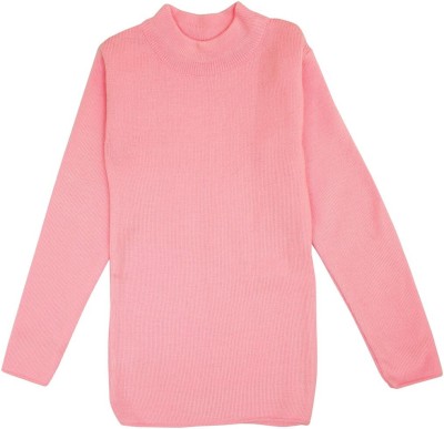 NeuVin Solid Round Neck Casual Baby Girls Pink Sweater