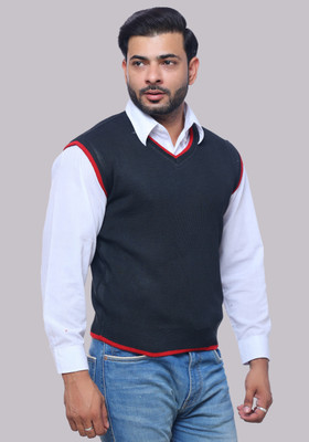 urban trees Solid V Neck Casual Men Black Sweater