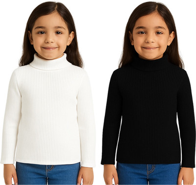Chiclift Solid High Neck Casual Baby Girls White, Black Sweater