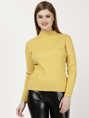 FUTURO Solid Crew Neck Casual Women Yellow Sweater