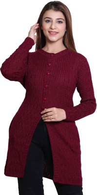 Varenyam Self Design Round Neck Casual Women Purple Sweater