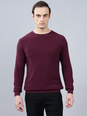 CANTABIL Self Design Round Neck Casual Men Purple Sweater