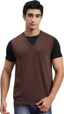 MONTE CARLO Self Design V Neck Casual Men Brown Sweater