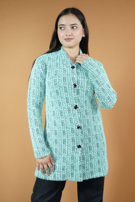 CreativePanther Self Design Collared Neck Casual Women Blue Sweater