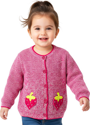 COMPOUND Self Design Round Neck Casual Baby Girls Pink Sweater