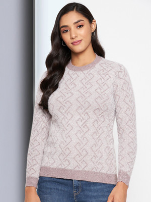 CLAPTON Self Design Round Neck Casual Women Pink Sweater