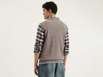 United Colors of Benetton Solid V Neck Casual Men Beige Sweater