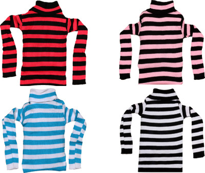 TBMANIA Striped High Neck Casual Girls Multicolor Sweater