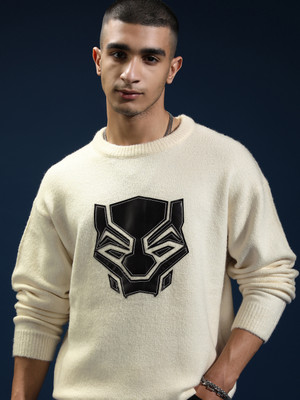 HIGHLANDER Self Design Round Neck Casual Men White, Black Sweater deal from flipkart
