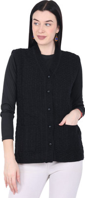 HITTIKA Solid V Neck Casual Women Black Sweater