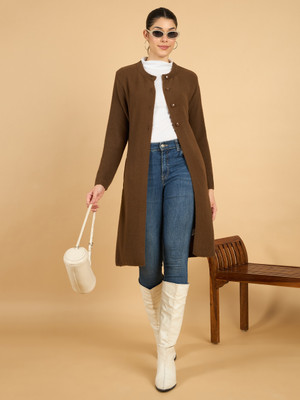 CLAPTON Woven Round Neck Casual Women Brown Sweater