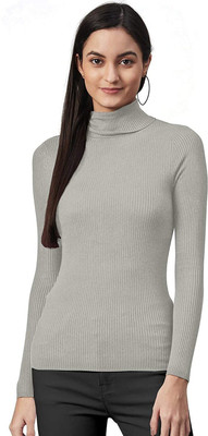 LOVO Solid Turtle Neck Casual Women Grey Sweater